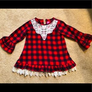 Girl’s 2T Buffalo Plaid Lace Holiday Shirt